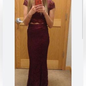 Two piece lace maroon dress